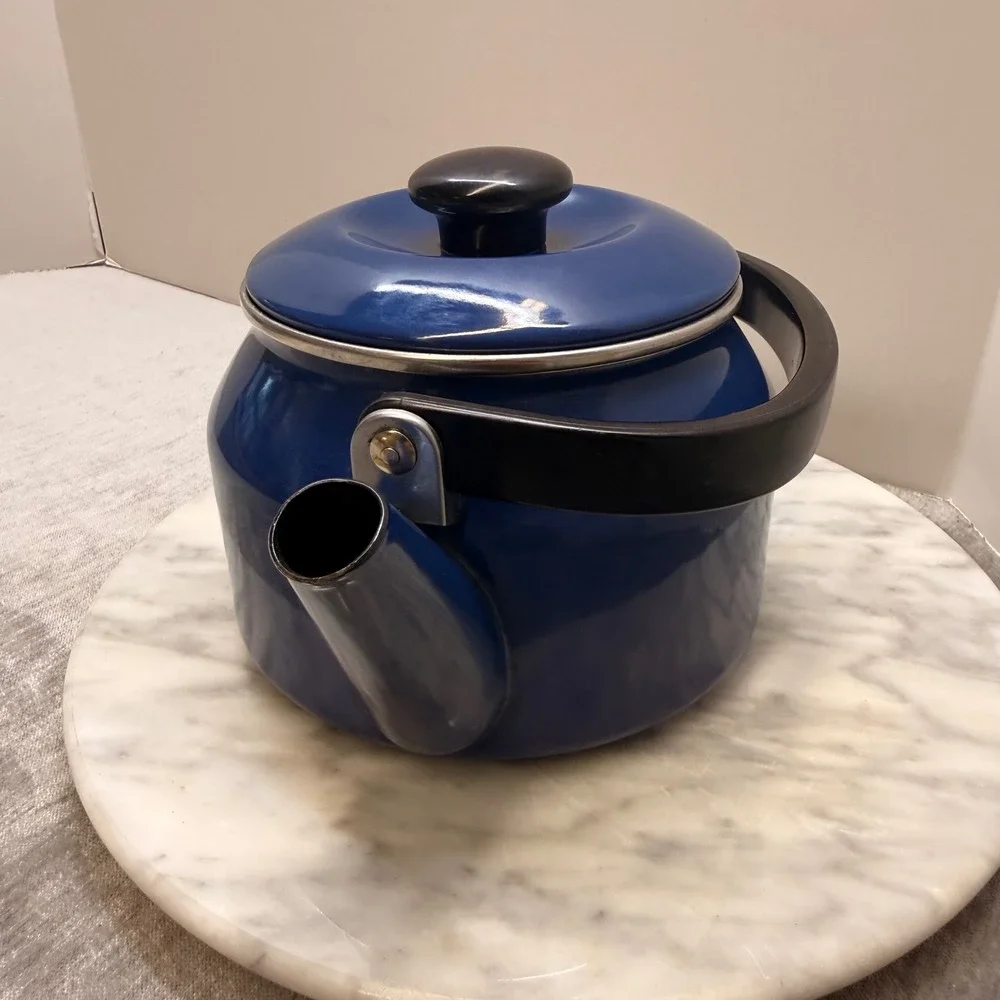 Siam Fujiware Blue Enamel Tea Kettle Stovetop 2.0L Thailand Cobalt Black Handle